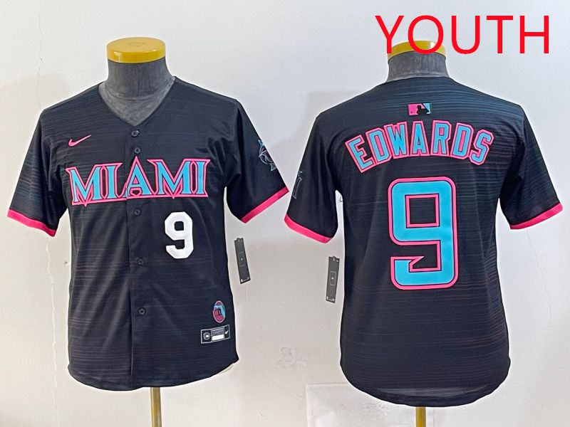 Youth 2025 Miami Marlins #9 Edwards Black Joint Name Nike MLB Jersey style 2